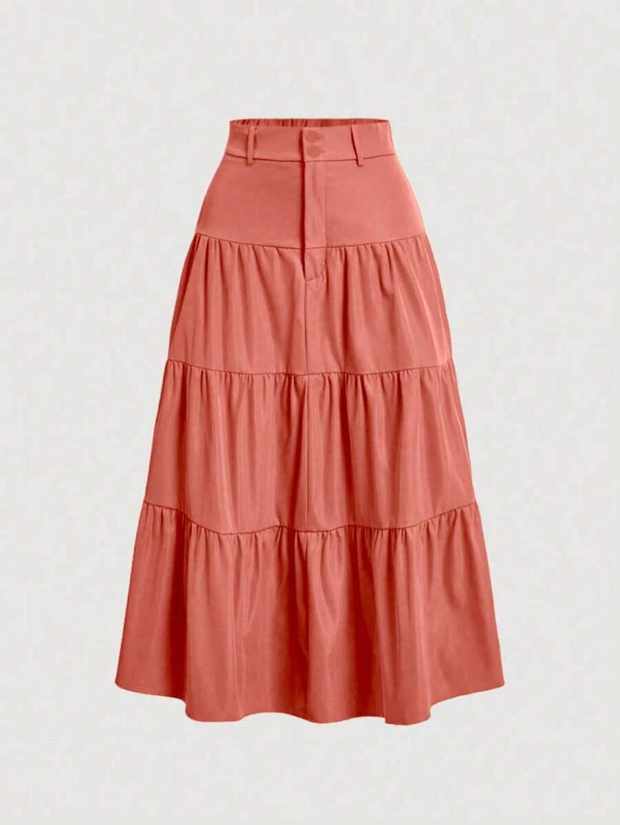 Liuhan Modas Sordaeminina Colored High Waist Ata Skirt With Pleated Three Maria - 珊瑚粉 - 查看 1