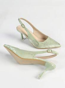 1 Par de Sapatos Mule de Salto Agulha Bico Fino Verde Versátil e da Moda para Mulheres