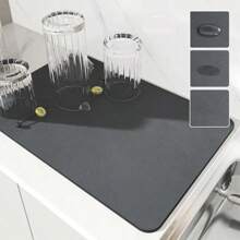 Estera absorbente de cocina súper absorbente, estera antideslizante para drenaje de platos de café, estera de secado rápido para drenaje de baño, estera de vajilla - Caqui - 2 piezas - Ver 6