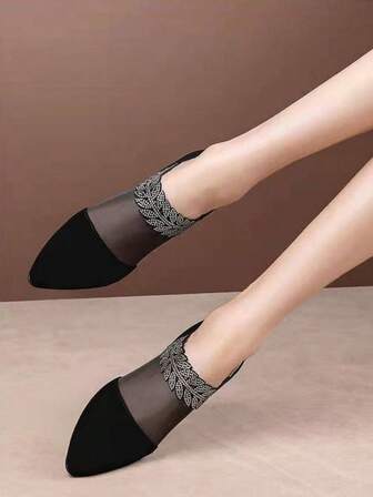 Women's Spring/Summer Fashion High Heel Pumps, Mesh Patchwork Breathable Slip-On Shoes, Rhinestone Decor Chunky Heel Dress Shoes