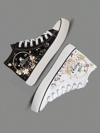 Anpassningsbara DIY Unisex Canvas Mid-Top-skor, Casual Outdoor Sneakers i vulkaniserad gummisula, lämpliga för alla årstider