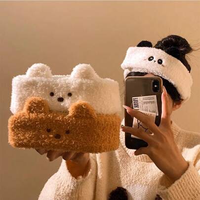 1 件钩环面部头带，适合女士和女孩，水疗面部头带用于化妆和皮肤护理，柔软可调节可爱熊猫图案面料头带发带头巾头带吸汗带秋冬发饰适合女士度假装女士优雅围巾