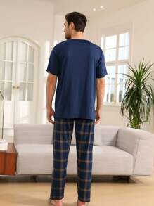 QIANNIANMA 2 Stück/Set Herren Kurzarm & Lange Hose Loungewear Set, locker sitzender Lässig Pyjama Anzug für Jugendliche & Erwachsene, geeignet für Frühling/Sommer