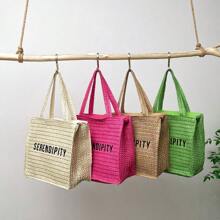 Fashionable, Versatile Solid Color Letter Print Tote Bag, Suitable For Vacation, Travel, Shopping, Simple And Casual With Large Capacity For Women