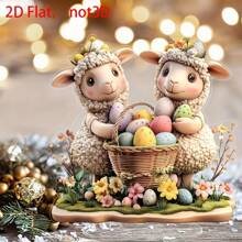 2D plat, 2D plat acryl paaslam en eiermand decor - schattig lam en kleurrijke paaseieren, helder harsbeeldje geschikt voor vakantie, verjaardag of afstudeercadeau, geweldig voor vakantietafeldisplay, lam decor