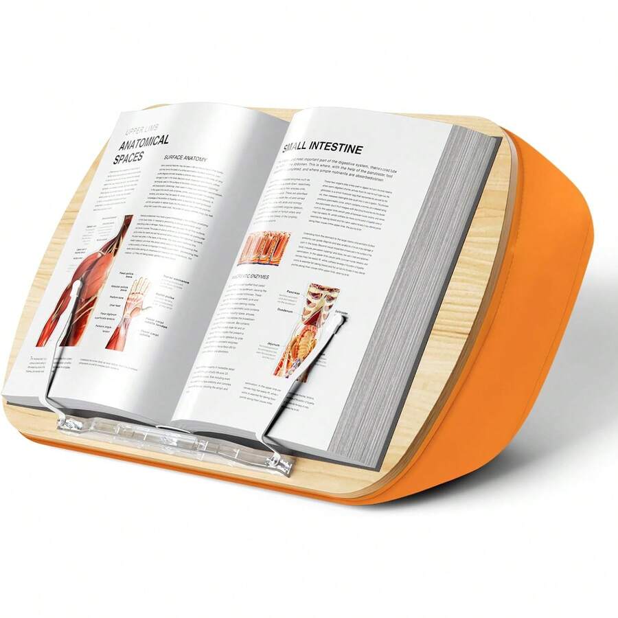 Base Book Stand And Comfortable Book Pillow Stand For Bed, Desk, Sofa Reading Pillow Stand For Kindle, IPad, Tablet Minimize Neck Strain Perfect Idea For Book Lovers (Orange) - Vibrant Orange_ - View 1