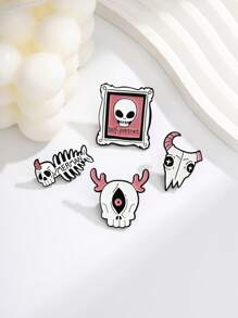 1 件卡通骷髅、美人鱼、外星人、鹿、牛头骨设计胸针 - 彩色 - 查看 1