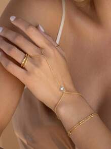 1 件不锈钢可调节诞生石手链（带戒指） - 金色 - 查看 8