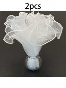 6 pièces/set Bouquet de fleurs en chiffon de style vague coréen, artisanat de fleurs roses pour l'emballage-cadeau, convient pour la décoration de fleuriste, les faveurs de mariage, les cadeaux d'anniversaire - chiffon, volants, perles, rose, blanc