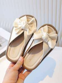 1 Pair Girl's 2025 New Arrival Flat Slippers, Bowknot Design, Fashion, Rubber Sole, Versatile Slide Sandals