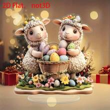 2D plat, 2D plat acryl paaslam en eiermand decor - schattig lam en kleurrijke paaseieren, helder harsbeeldje geschikt voor vakantie, verjaardag of afstudeercadeau, geweldig voor vakantietafeldisplay, lam decor