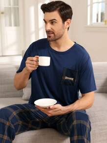 QIANNIANMA 2 Stück/Set Herren Kurzarm & Lange Hose Loungewear Set, locker sitzender Lässig Pyjama Anzug für Jugendliche & Erwachsene, geeignet für Frühling/Sommer