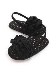 Girls Anti-Slip Sandals With Ruffle Polka Dot Design, Kids Soft Sole First Walking Shoes - Black - View 5