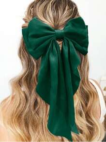 1 件女士大号蝴蝶结发夹，丝滑缎带蝴蝶结发夹长尾复古法式发带发夹女童 - 墨綠色 - 查看 3