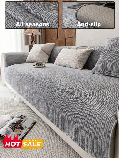 1 Pc Solid Color Chenille Sofa Slipcover, High Density Thickened Design For All Seasons, Sofa Protector Anti-Slip Anti-Scratch For Living Room Bedroom Home Office, Fits 1 2 3 4 Seater Sofas