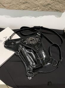 Nieuwe Punk Chained Schoudertas Vrouwen Steampunk Schedel Schouder Crossbody Telefoontasje Taille Beentas