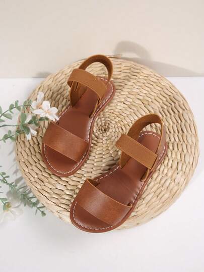 1 Pair Of Children's Elastic Strap Open Toe Flat Sandals, Light Casual Roman Sandals Suitable For 3-15 Years Old, Cute Fashion, New Spring And Summer