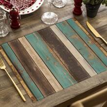 Set de 4 manteles individuales con diseño de estrella de estilo granja vintage, manteles individuales de grano de madera rústica de lino, manteles individuales con estampado de animales de granja, adecuados para cocina, hogar, fiesta, decoración de mesa, 12x16.5 pulgadas