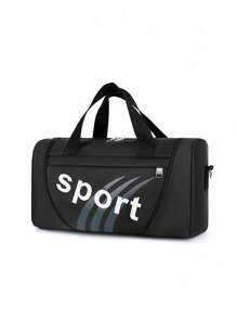 Casual Color Block Round Tube Sports Shoulder Bag, Casual Letter Pattern Round Tube Sports Fitness Bag, Portable Zipper Lightweight Handbag Fashion Unisex Daily Use Bag, Large Capacity Luggage Bag, Training Bag. Suitable For Teen Summer Casual Outdoor Athletic Or Vacation Travel Or Graduation Gifts Or Birthday Dress Accessories