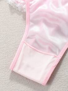 Sexy Pink Romantic Cute Ruffle Hem Women's Bra & Panty Set, T-String Underwear Suitable For Valentine's Day - Pink - View 7