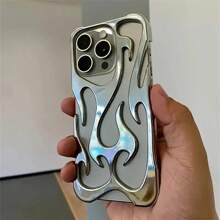 Stylish Hollow Flame Mobile Phone Case For Iphone 15 14 13 12 11 Pro Max Plus CoolBoy Girl Silvery Electroplated Soft Case Creative Gift Shell - Silver - View 5