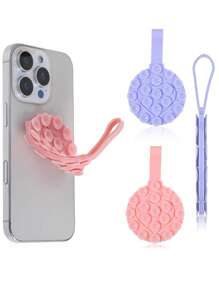 1pc Silicone Double-Sided Suction Cup Phone Case Adhesive Bracket, Strong Adhesion, Anti Slip Multifunctional Phone Bracket, Heart-Shaped Solid Color, With Hanging Ears, Easy To Clean, No Discoloration, Travel Essentials, Sports School Supplies, Vacation Camping, Vacation Essentials, Vacation Accessories - Multicolor - View 1