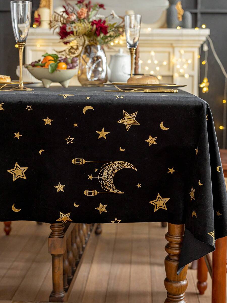 1pc Rectangular Star Pattern Tablecloth, Multiple Size Options, Suitable For Living Room, Dining Room, Home Decor, And Room Decor, Fit For Holiday Party Decoration Or Dining Table Decoration
