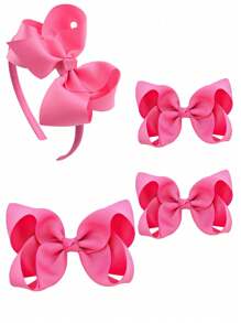 4pcs Girls' Bowknot Bow Hair Clips & Headbands, Cute, Elegant, Versatile, Matching, Suitable For Mother's Day, School