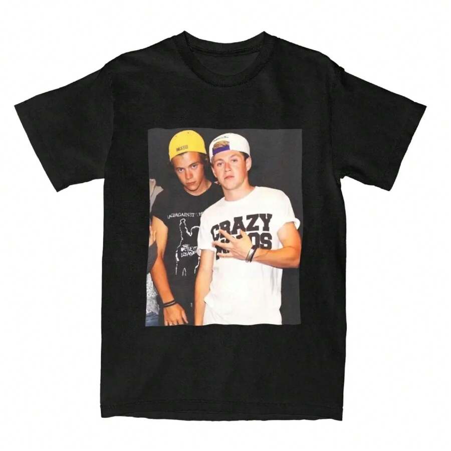 Harry And Niall Horan Love On Tour T Shirt For Men Women Crazy T-Shirts Round Neck Tees Short Sleeve Clothing Summer Tops - 黑色 - 查看 1