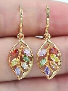 1 Pair Of Creative Leaf Sparkling Colorful Leaf Earrings, Party And Birthday Gifts, High-End Retro Color Matching, Women's Earrings, Wedding Earrings