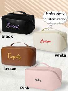 Personalized Embroidered Cosmetic Bag, Great Christmas Gift For Mom, Suitable For School, Vacation. Portable Large Capacity Storage Bag, Leather Travel Toiletry Bag, High-Quality Makeup Bag, Outdoor Portable Large Capacity Toiletry Bag, High-Quality Handheld Travel Cosmetic Bag, PU Fashion Convenient Makeup Bag, High-Quality Large Capacity New Portable Women's Cosmetic Bag, INS High-End Ladies Makeup Bag, PU Leather Transparent Compartment Large Capacity Travel Makeup Bag