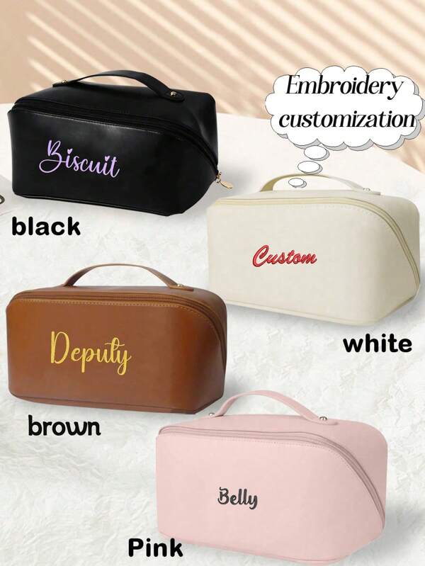 Personalized Embroidered Cosmetic Bag, Great Christmas Gift For Mom, Suitable For School, Vacation. Portable Large Capacity Storage Bag, Leather Travel Toiletry Bag, High-Quality Makeup Bag, Outdoor Portable Large Capacity Toiletry Bag, High-Quality Handheld Travel Cosmetic Bag, PU Fashion Convenient Makeup Bag, High-Quality Large Capacity New Portable Women's Cosmetic Bag, INS High-End Ladies Makeup Bag, PU Leather Transparent Compartment Large Capacity Travel Makeup Bag