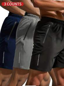 3pcs Men's Mixed Color Casual Sports Fitness Running Shorts, Summer