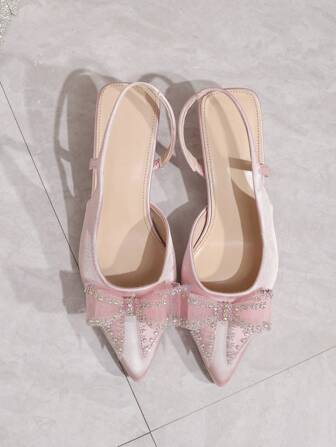 女士春夏秋季新款蝴蝶结装饰尖头踝带柔软舒适露趾凉鞋