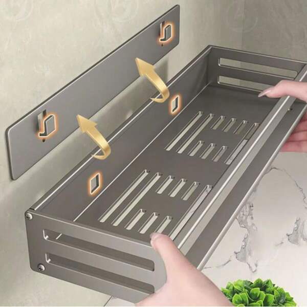 Ruimte Aluminium Verwijderbare Badkamer Organizer Rek, Badkamermeubel Muurbevestiging Geen Boren Opslagplank Voor Badkamer