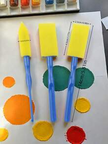 5pcs Plastic Handle Flat Head Sponge Brushes, Educational Painting Doodle Sponge Applicator. Unleash Imagination, Create Endlessly.