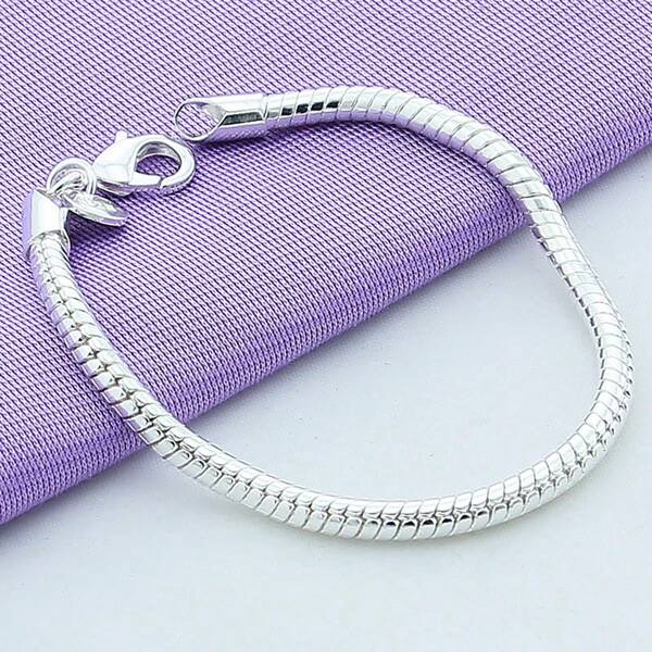 Braccialetto in argento sterling 925 con catena serpente da 3 mm, per donna, ideale per matrimonio, fidanzamento e come gioiello con charms