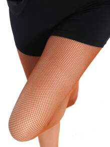 Para rajstop z siateczki do tańca latynoskiego w kolorze karmelowym z kroczem, skarpetki do tańca odporne na zużycie, siateczka w kształcie ryby