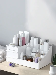 1pc Cosmetic Storage Box, Waterproof Dust-Proof Jewelry Storage Box, Suitable For Vanity Table, Dressing Table, Cosmetic, Nail Polish, Lipstick, Eyeshadow Brush, Makeup Foundation, Essence, Lotion, Holiday Gift, Birthday, Wedding, Desk, Shelf, Living Room Decor, Travel Accessories, Gift Bag, For Mom, Dad, Man, Friend