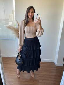 Pleated Skirt With 4 Ruffles, 4 Marias, 4 Layers - 黑色 - 查看 2