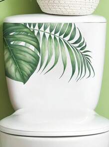 1pc Watercolor Tropical Green Plant Toilet Tank Sticker; Can Be Used As Bathroom Door Or Wall Decal; Add More Fun To Your Home, Stickers, Wall Decal, Vinyl Decal For Home Decorations, Spring Decoration Items Refresh Your Home, Rama Decoration Stickers Gifts Birthday Graduation