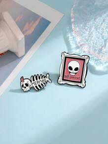 1 件卡通骷髅、美人鱼、外星人、鹿、牛头骨设计胸针 - 彩色 - 查看 4