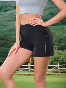 Summer Workout Women's Breathable Letter Print Sport Shorts, Quick Dry Running Shorts With Drawstring Waistband, Fitness Shorts - Nylon And Spandex Blend - Women Shorts - Suitable For Running, Gym And Exercise - Perfect Gift For Fitness Enthusiasts - Black - View 4