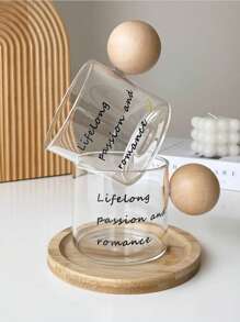 Vintage French Glass Cup With Cute Wooden Handle, Żaroodporne szkło, Kubek na mleko, Kubek do latte, Kubek na płatki śniadaniowe