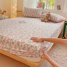 3pcs Ultra Soft Washed Cotton Small Fresh Printed Bed Sheet Three Piece Set, One Medium Double Bed Bed Sheet - Soft, Lightweight, Ultra-Fine Fiber Deep Pocket Bed Sheet 3-Piece Set Includes One Bed Sheet And Two Pillowcases - Hoa nở khắp cây - Xem 8