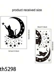 1 件异想天开的黑猫伸手摘星墙贴 - 经典 PVC 自粘墙贴装饰，带有新月和星星设计，适用于卧室、客厅、入口、卡通、背景墙装饰、经典风格 - 黑色 - 查看 3