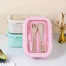 1pc Lunch Box, Lunch Box, Office Worker's Day Solid Color Square Shaped, Sealed With Tableware, Microwave Oven Meal Box