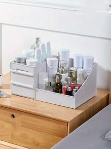 1pc Cosmetic Storage Box, Waterproof Dust-Proof Jewelry Storage Box, Suitable For Vanity Table, Dressing Table, Cosmetic, Nail Polish, Lipstick, Eyeshadow Brush, Makeup Foundation, Essence, Lotion, Holiday Gift, Birthday, Wedding, Desk, Shelf, Living Room Decor, Travel Accessories, Gift Bag, For Mom, Dad, Man, Friend