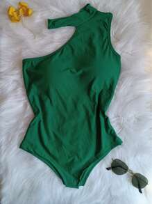 ONE SHOULDER COLLAR BODYSUIT WITH SUPLEX PADS - 薄荷綠 - 查看 1