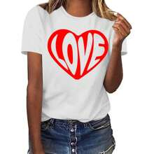 Love Tee Shirt Women's Heart Print Graphic Tees Short Sleeve Tops Casual Summer T Shirt 2025 Spring Tshirt Clothes - 白色 - 查看 1